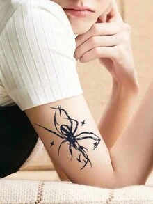 1入組防水臨時紋身貼帶草本果汁和逼真黑色蜘蛛設計適合萬聖節腰,手腕 - 黑色 - 查看 3
