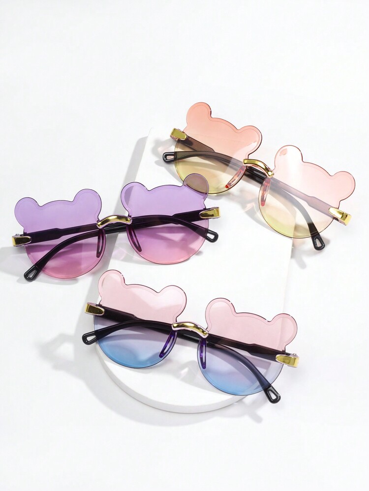 3 件装儿童可爱熊耳朵设计时尚渐变时尚眼镜适合日常佩戴 - 均碼 - 查看 2