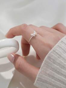 1pc Cute Butterfly Adjustable Ring For Girls, Do Not Adjust Forcefully As It May Break - Silver - View 3