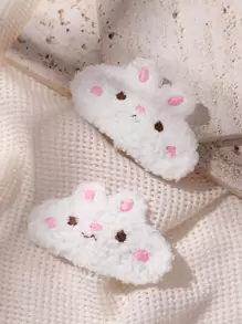 2pcs Women's Cute Rabbit Fur Side Bangs Hair Clip, Versatile And Sweet - White - View 1