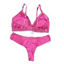 Conjunto Lingerie Sem Bojo Fio Duplo Poliamida e Renda Luxo Beatriz - Rosa empoeirado - Visão 3