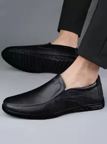 男士皮革便鞋,手工製作,舒適時尚,適用於商務和休閒場合,軟底,駝駝金屬飾釘 - 黑色 - 查看 5