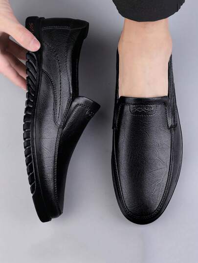 Men's Slip-on Soft-sole Handmade Comfortable Fashionable Versatile Business Penny Loafers Pu Leather Casual Shoes