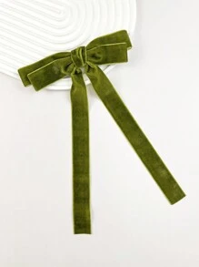 1入組女士綠色絲絨時尚簡約風蝴蝶結髮夾,適用於日常穿著