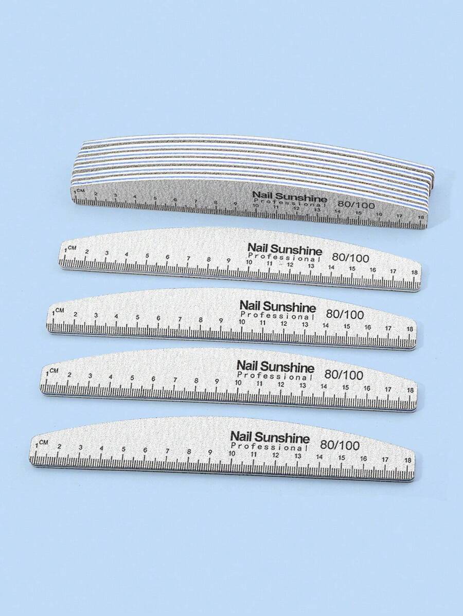 NailSunshine 10支/套 新月形80/100目专业指甲锉,美甲用品,美甲工具,美甲艺术工具,返校季,美甲,美甲贴片工具 - 灰色 - 查看 1