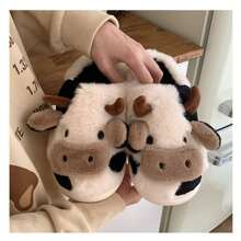 Cow Slippers For Women Fuzzy Plush Animal Slippers Winter Warm Cozy House Slippers Soft Thick Sole Shoes Home Sliders For Indoor Outdoor - 白色 - 查看 9