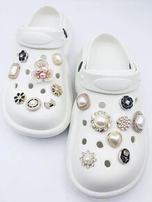 16pcs/set Fashionable Resin Hollow Out Pearl, Shiny Flower Shoe Charms Accessories - Multicolor - View 3