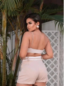 Women Shorts - 米色 - 查看 2