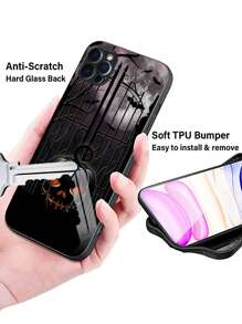 A Black Phone Case With Shockproof And Scratch-Resistant Soft TPU Frame, Glass Hard Shell, And Personalized Dark Style Mobile Phone Protective Cover
