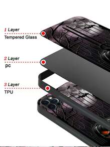 A Black Phone Case With Shockproof And Scratch-Resistant Soft TPU Frame, Glass Hard Shell, And Personalized Dark Style Mobile Phone Protective Cover