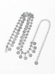 1 件女士金属多层装饰腰链，适用于衬衫、连衣裙、肚皮舞表演，多种颜色可选 - 銀色 - 查看 4