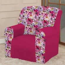 Capa Protetor Para Sofá Coladinha 1 Lugar Poltrona Papai Mista Floral Estampado Avulsa - Castanho - Visão 2