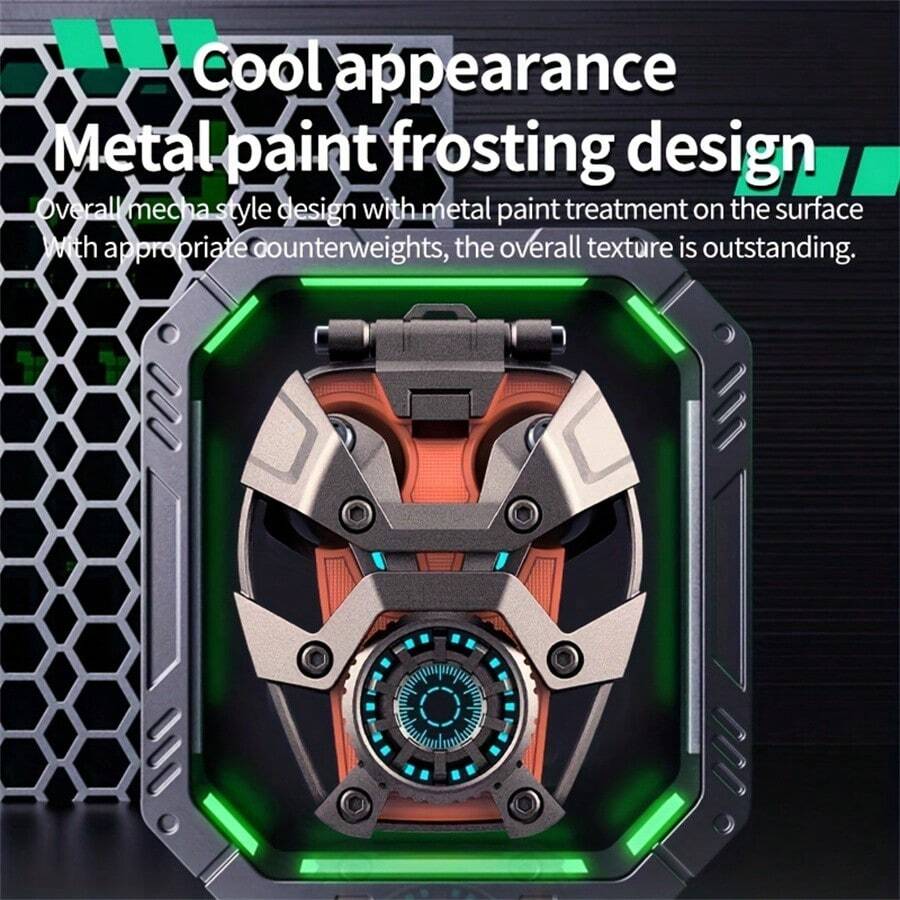 hellodigi 無線耳塞入耳式立體聲蒸汽朋克跨境機甲二合一ufo Tws無線耳機合金機甲炫酷遊戲低延遲運動便攜金屬耳機帶enc降噪觸控(不含支架) - 橘色 - 查看 1