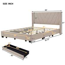 Queen Size Bed Frame with 3 Drawers, Linen Upholstered Platform Storage Bed with Headboard, Modern Style Solid Wooden Slats Support, No Box Spring Needed - Beige - View 7