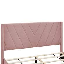 Queen Size Bed Frame with 3 Drawers, Linen Upholstered Platform Storage Bed with Headboard, Modern Style Solid Wooden Slats Support, No Box Spring Needed - 粉色 - 查看 11
