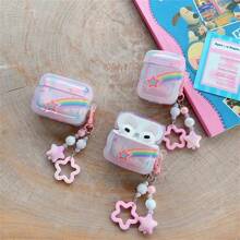 Star & Rainbow Patterned Earphone Case With Pendant, Compatible With Airpods Earphones (case Only, Not Include Earphones)