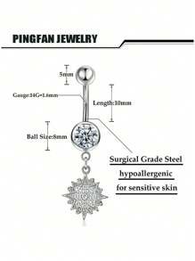 8-teiliges Set mit stilvollen 14G Silber Bauchnabelringen mit baumelnden Charms, 316L Chirurgenstahl und kubischem Zirkonia Nabelpiercing, modischer Körperschmuck für Frauen und Mädchen