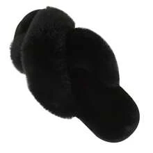 Womens & Girls Slippers Ladies Fluffy Plush House Slippers Cozy Open Toe Fur Sliders Warm Sandals Indoor Winter - màu đen - Xem 1