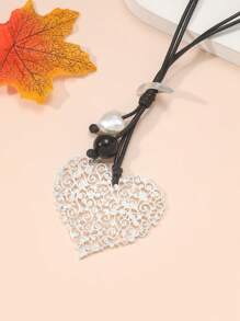 1 件时尚休闲合金心形串珠项链适合女士日常佩戴情人节 - 彩色 - 查看 3