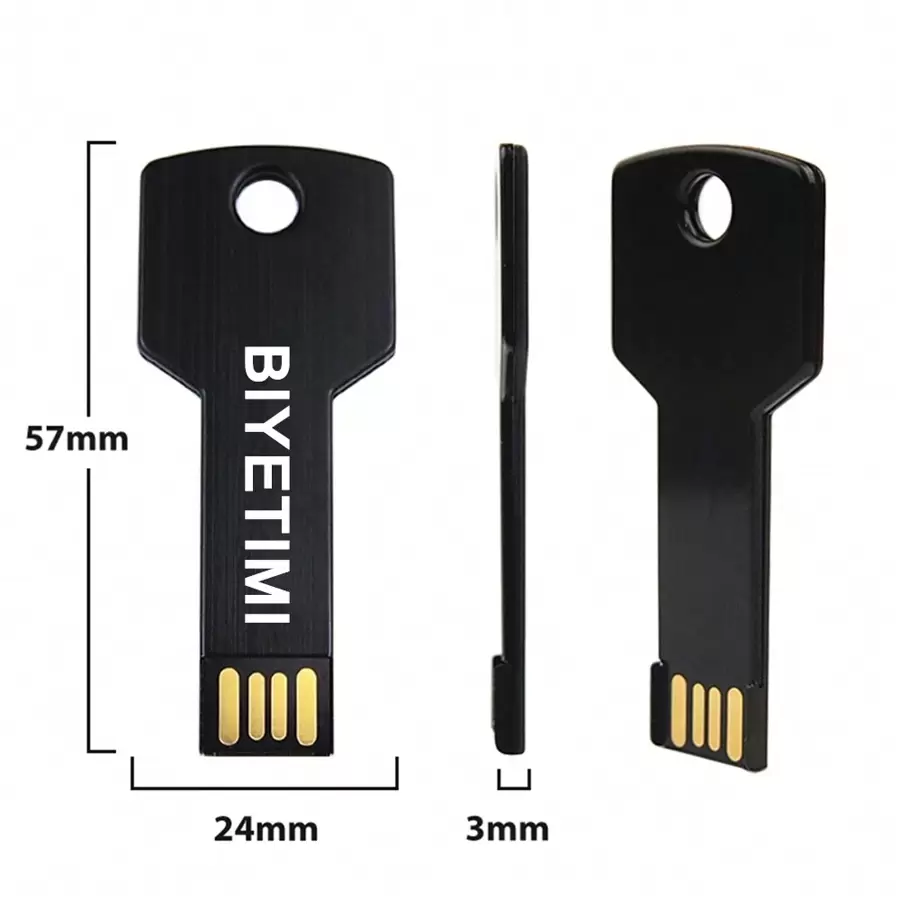 BIYETIMI 128GB黑色鑰匙形USB閃存盤，64GB、32GB銀色隨身碟，真實容量儲存裝置，高速行動碟 - 黑色 - 查看 1