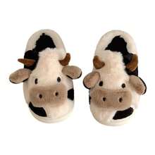 Cow Slippers For Women Fuzzy Plush Animal Slippers Winter Warm Cozy House Slippers Soft Thick Sole Shoes Home Sliders For Indoor Outdoor - 白色 - 查看 8