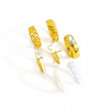 1set Creative Fashion Rhinestone Ring With White Butterfly And Oil Drop Design, 7pcs/set - Yellow Gold - View 8