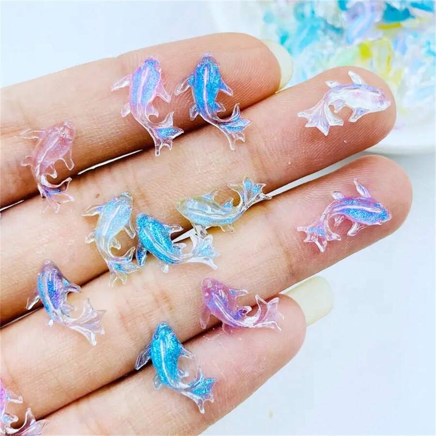 Một túi 20 chiếc 3D Kawaii Resin Mixed Fish Nail Art Decorations Cartoon Ice Trong suốt Rhinestones Nail Charms Phụ kiện Nhấn vào móng tay DIY Nail Gems Nail Supplies - Nhiều màu - Xem 1