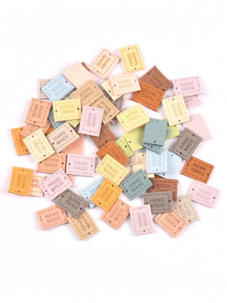 20pcs 2*1.6cm Multi-color Letters Printed Handmade Microfiber Leather Cloth Patch Labels For Diy Clothing, Hat, Scarf Accessories - Multicolor - View 1