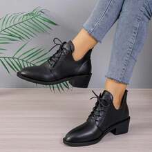 Zapatos de tacón grueso con cordones para mujer - Negro - Ver 4