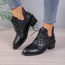 Zapatos de tacón grueso con cordones para mujer - Negro - Ver 3