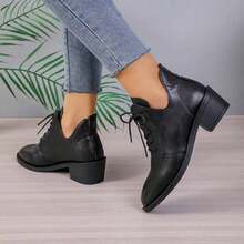 Zapatos de tacón grueso con cordones para mujer - Negro - Ver 5