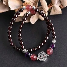 1入時尚珠寶設計石榴石、晶、草莓水晶 S925銀製雙圈編織手鍊,男女皆宜,是男女友最佳禮物之一 - 手鍊 - 查看 1