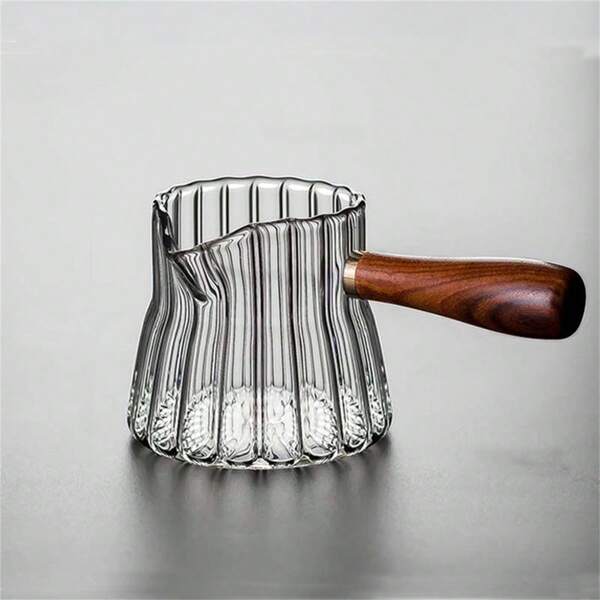 1pc Heat-Resistant Glass Cup With Side Handle And Wooden Handle, Made Of High Borosilicate Glass, Suitable For Apartment, Sturdy And Safe, Used For Coffee Shops And Homes, Does Not Include Lid, Straw Or Other Drink Cups. This Glass Cup Features Aesthetic Design, Making It Ideal For Birthday Gifts, Wedding Gifts, Housewarming Gifts, And More.