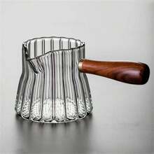 1pc Heat-Resistant Glass Cup With Side Handle And Wooden Handle, Made Of High Borosilicate Glass, Suitable For Apartment, Sturdy, Used For Coffee Shops And Homes, Does Not Include Lid, Straw Or Other Drink Cups. This Glass Cup Features Aesthetic Design, Making It Ideal For Birthday Gifts, Wedding Gifts, Housewarming Gifts, And More.