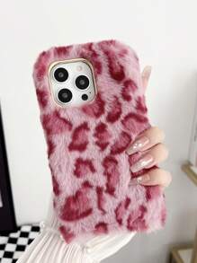 Plush Pink Leopard Print Phone Case - Hot Pink - View 1