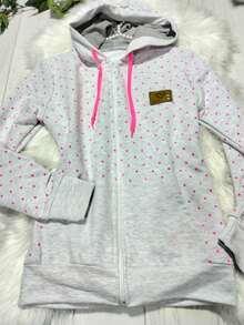 Sudadera  Ligera con Capucha y Cremallera de Fresh Terry con Estampado de Puntos - Gris - Ver 4