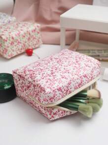 大容量碎花化妆包，Y2K美学花卉手提旅行化妆收纳包，化妆包，化妆袋，护肤包，洗漱包，旅行必备，邮轮必备，宿舍必备，唇油收纳包，指甲油收纳包，化妆包，化妆收纳盒，化妆旅行洗漱包，必备礼品收纳，拉链配件，指甲包，化妆包，洗漱包，桌面收纳包，化妆包，化妆包，梳妆台，化妆袋，小化妆袋，礼品，圣诞礼物，女士礼品创意 - 藕粉色 - 查看 4