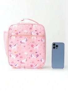 1pc Children Girls Boys Cute Cartoon Prints Large Capacity Multi-Functional Thermal Insulation Adjustable Openable Children's Handbag Lunch Bag Travel Storage Bag Suitable For Outdoor Picnic Students - Pink - View 5