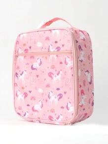 1pc Children Girls Boys Cute Cartoon Prints Large Capacity Multi-Functional Thermal Insulation Adjustable Openable Children's Handbag Lunch Bag Travel Storage Bag Suitable For Outdoor Picnic Students - Pink - View 3