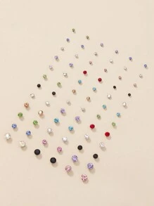 1set 36pairs Colorful Fashionable Cubic Zirconia Women's Stud Earrings Set, Daily Wear & Festival Gift, Random Colors, Simple Jewelry - Multicolor - View 3