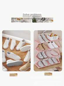 1pc Simple Shoe Rack Component Z Shape Pink 4 Layers Multi-functional Organizer Shelf Rack Dormitory Shoe Display Rack - Black - View 4