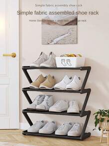 1pc Simple Shoe Rack Component Z Shape Pink 4 Layers Multi-functional Organizer Shelf Rack Dormitory Shoe Display Rack - Black - View 5