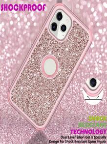 Sequins Pink 360 Degree Full Coverage Three-Proof Flash Powder Hollow Out Phone Case Compatible With Apple - Rose Gold - View 3
