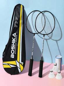 2 Rackets+3 Shuttlecocks (random Color) Aluminum Alloy Badminton Rackets With Sponge Handle For Adult Outdoor Leisure Sports Equipment - Black - View 1