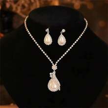 2 Stücke Set (Halskette + Ohrringe) Damen Geometrische Krallen Kette Strass Eleganter Luxus Party Kleid Braut Schmuckset aus Halskette und Ohrringen