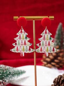 1pair Christmas Tree 3d Printed Earrings Suitable For Women's Daily Wear - Multicolor - View 3