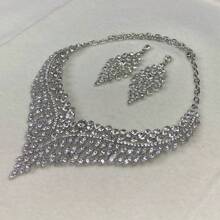 2pcs Women's Necklace And Earrings Set, Elegant And Gorgeous Jewelry With Rhinestone For Wedding, Party, Prom