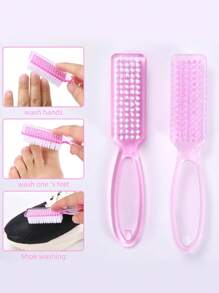 4 chiếc cọ làm sạch móng tay cán dài, cọ loại bỏ bụi, dụng cụ làm móng, màu hồng - Hồng - Xem 5