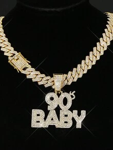 Alloy Fully-rhinestone Inlaid "baby" Letter Detail Gold Necklace