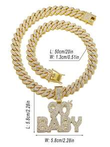 Alloy Fully-rhinestone Inlaid "baby" Letter Detail Gold Necklace